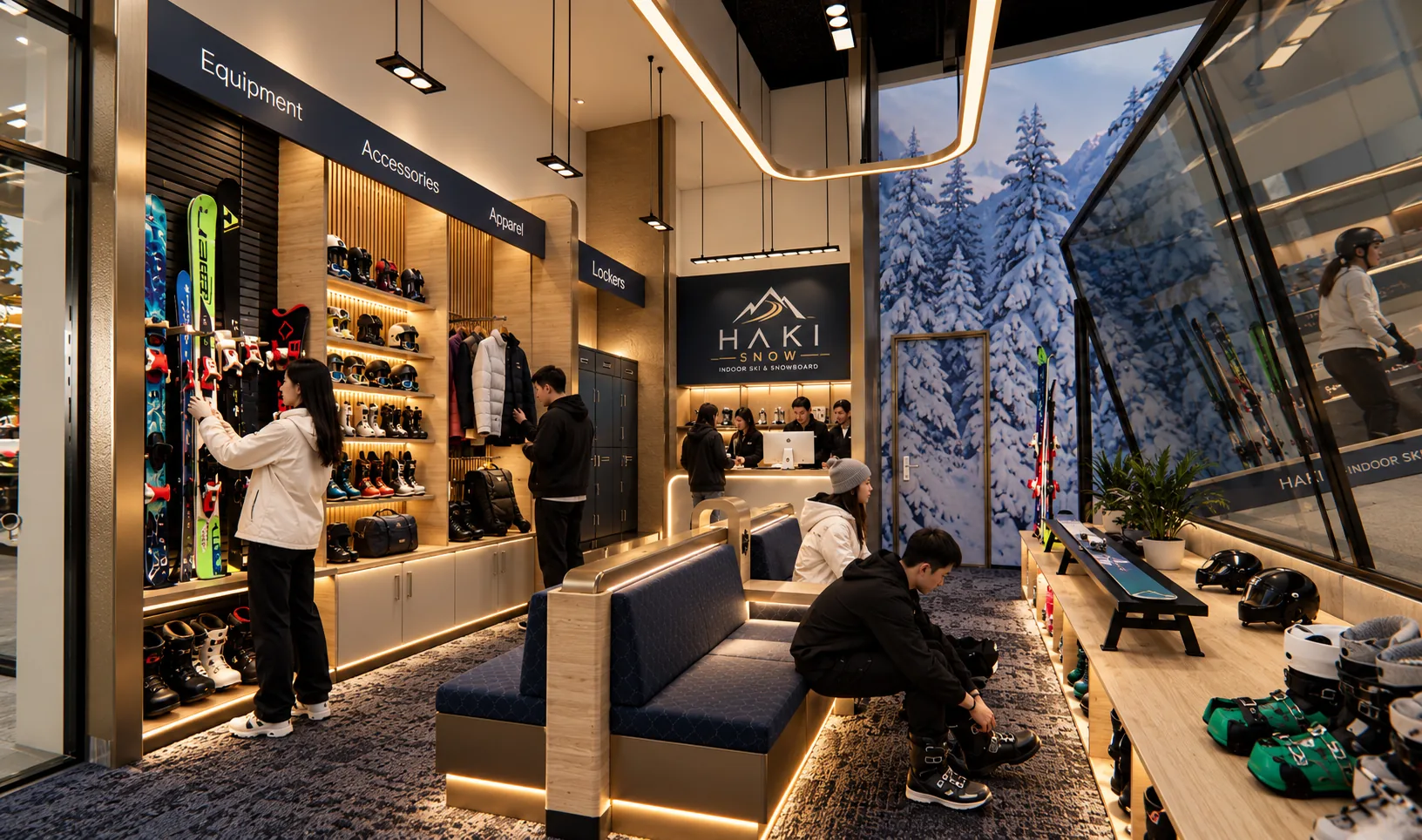 ร้านอุปกรณ์ของ HAKI SNOW พร้อมสกี บูท และเสื้อ